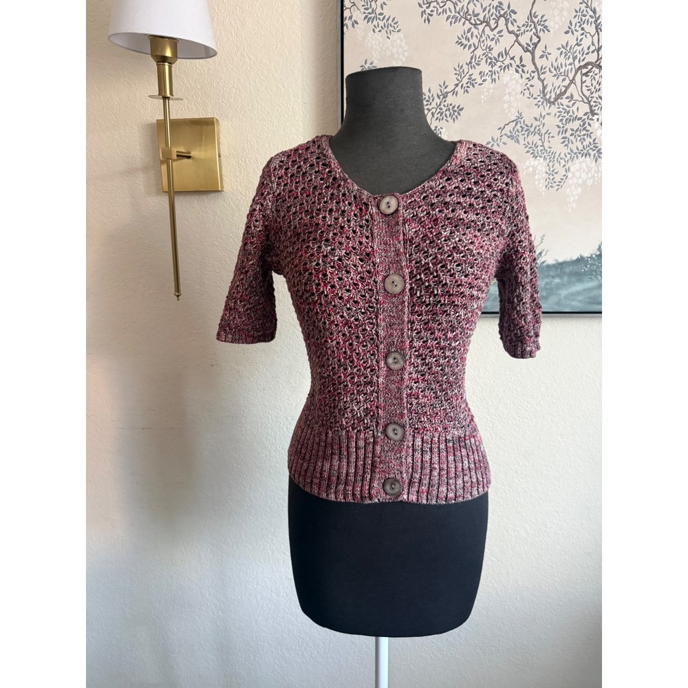 Jones New York Collection Womens 100% Cotton Open Knit Short Sleeve Cardigan